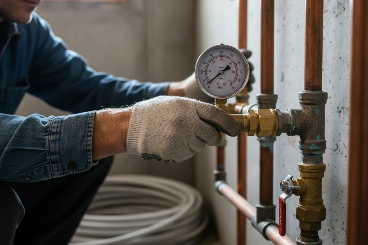 Pressure testing a repaired line during Water Line Repair in Amo
